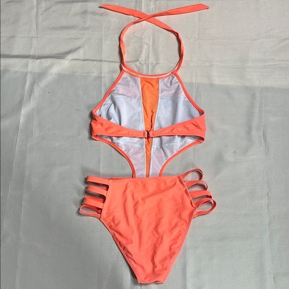 Orange Halter Neck Women's Swimsuit - Picture 9 of 11